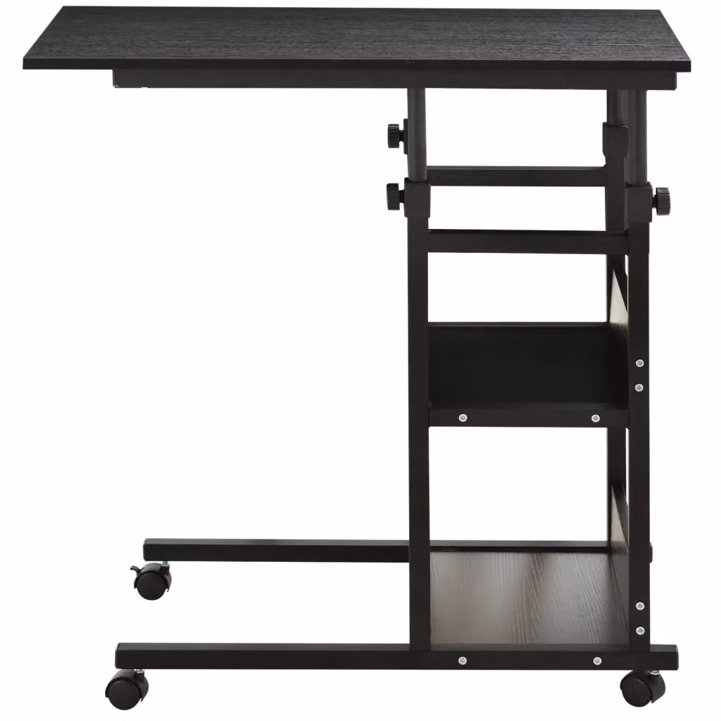 Tavolino da caffè Xylo nero con 3 livelli, forma a C, con ruote e altezza regolabile da 72 a 82 cm – 2