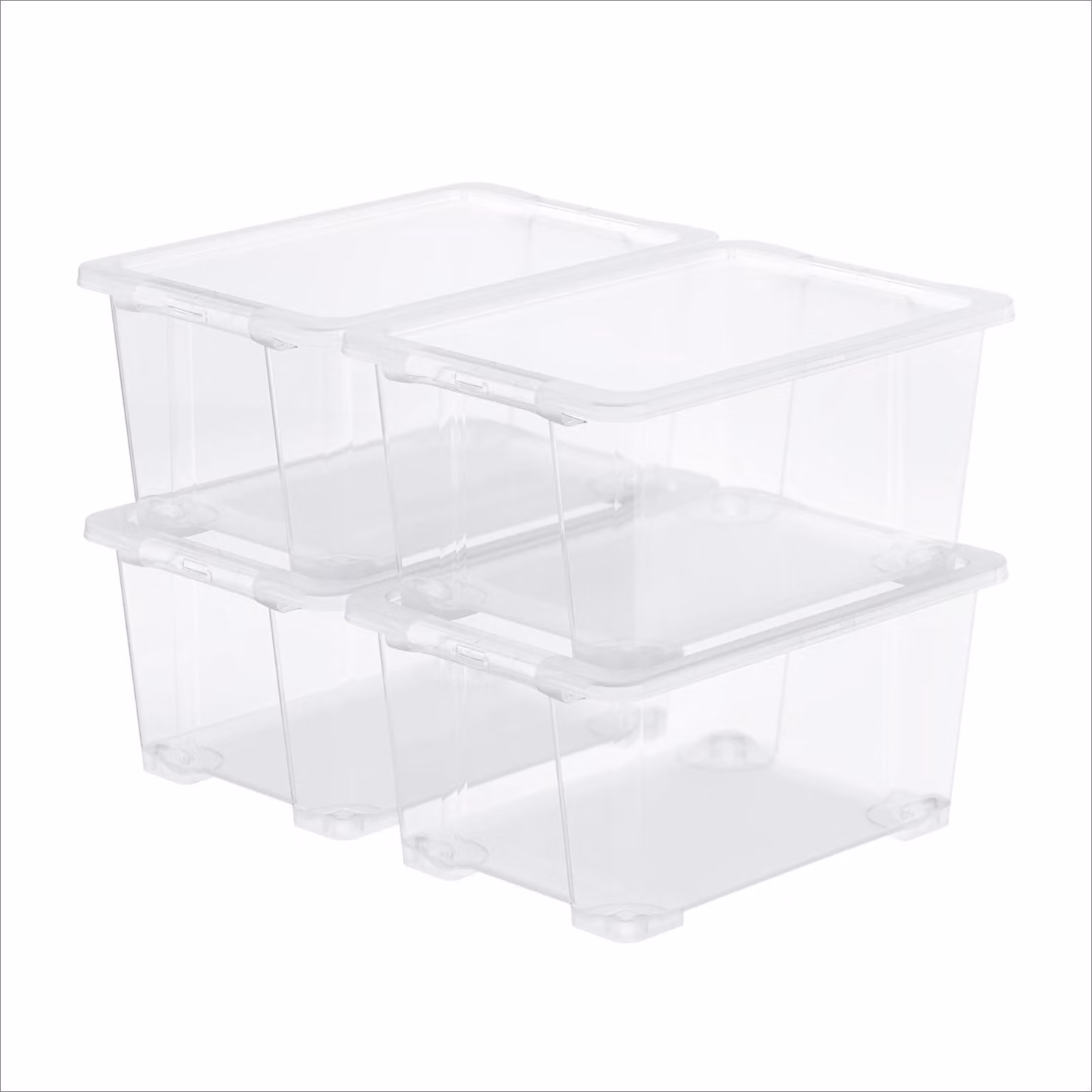 Set da 4 contenitori Rotho CORE BASIC, capacità 44 litri – dimensioni 58,3 x 39,2 x 27,7 cm – contenitori in plastica trasparente con coperchio, impilabili, ideali per la conservazione in cantina e garage