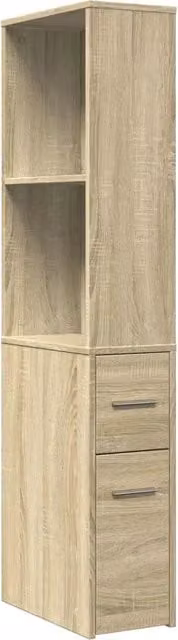 Mobiletto da bagno stretto HELLOSHOP26 in stile classico color rovere, con rotelle e ampio spazio contenitivo, L/P/H: 22 x 41 x 135 cm