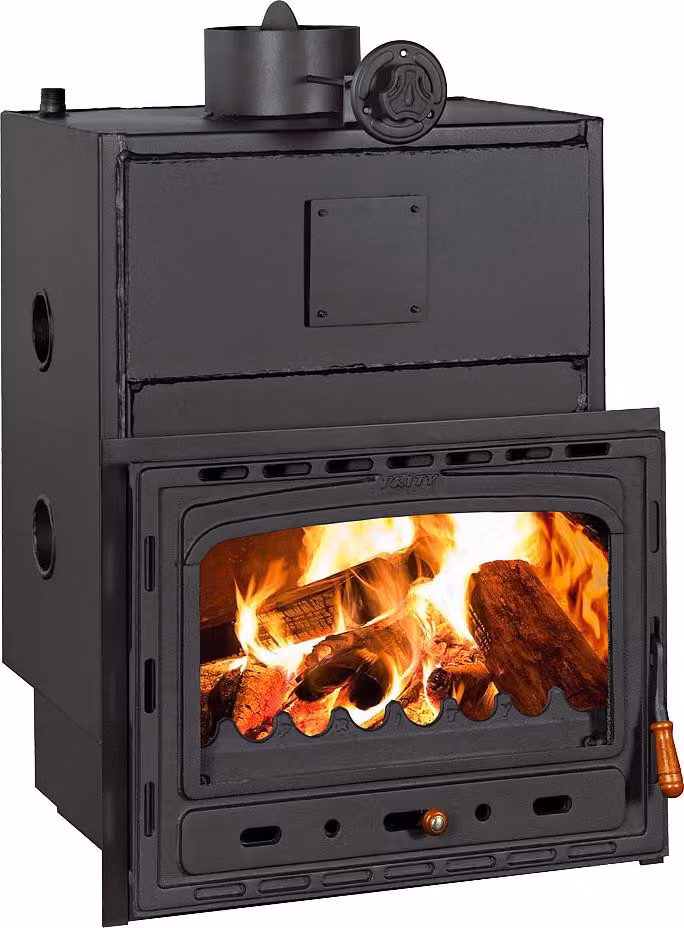 Inserto per caminetto PRITY C W28 | 5 + 28,2 kW | Totale 33,2 kW | Ø200 mm | Porta in ghisa | Tasca acqua da 36 l