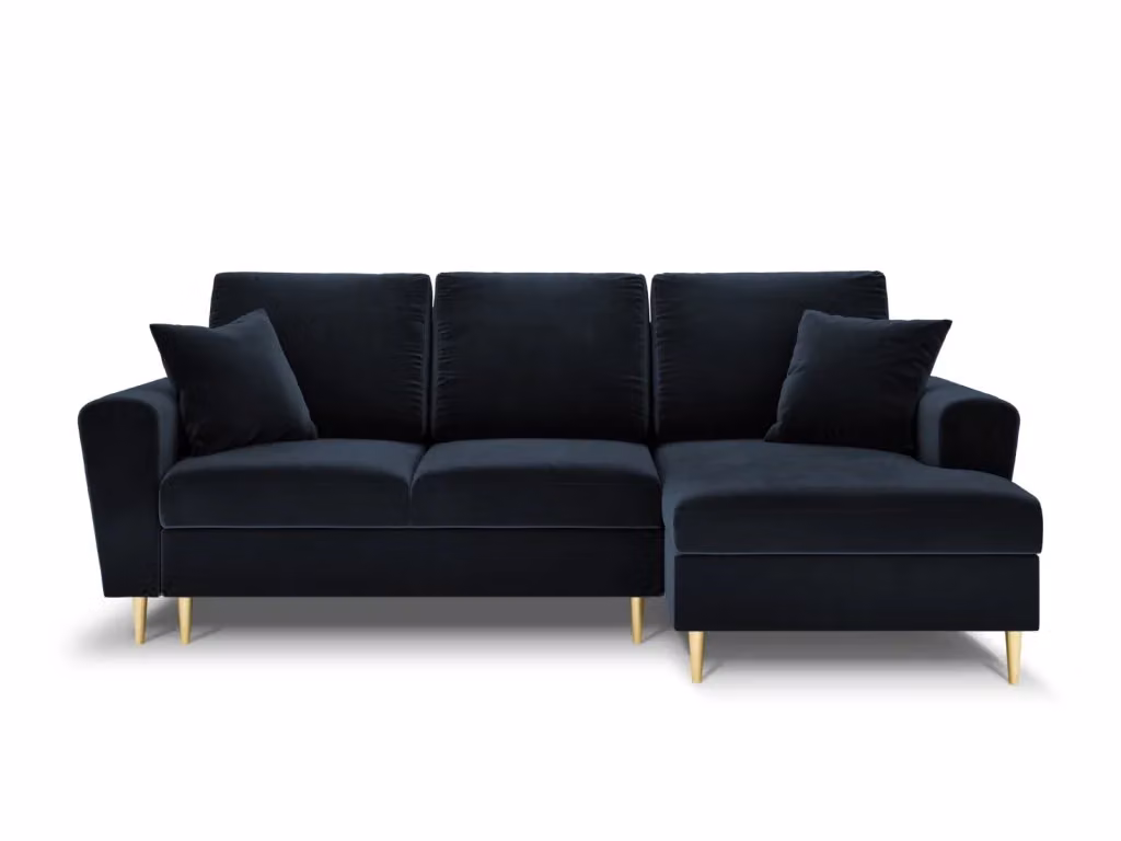 Divano angolare convertibile Kyoto di Cosmopolitan Design con contenitore, 4 posti, in velluto blu e oro, lato destro, L 241 x P 114,6 x H 88 cm – 2