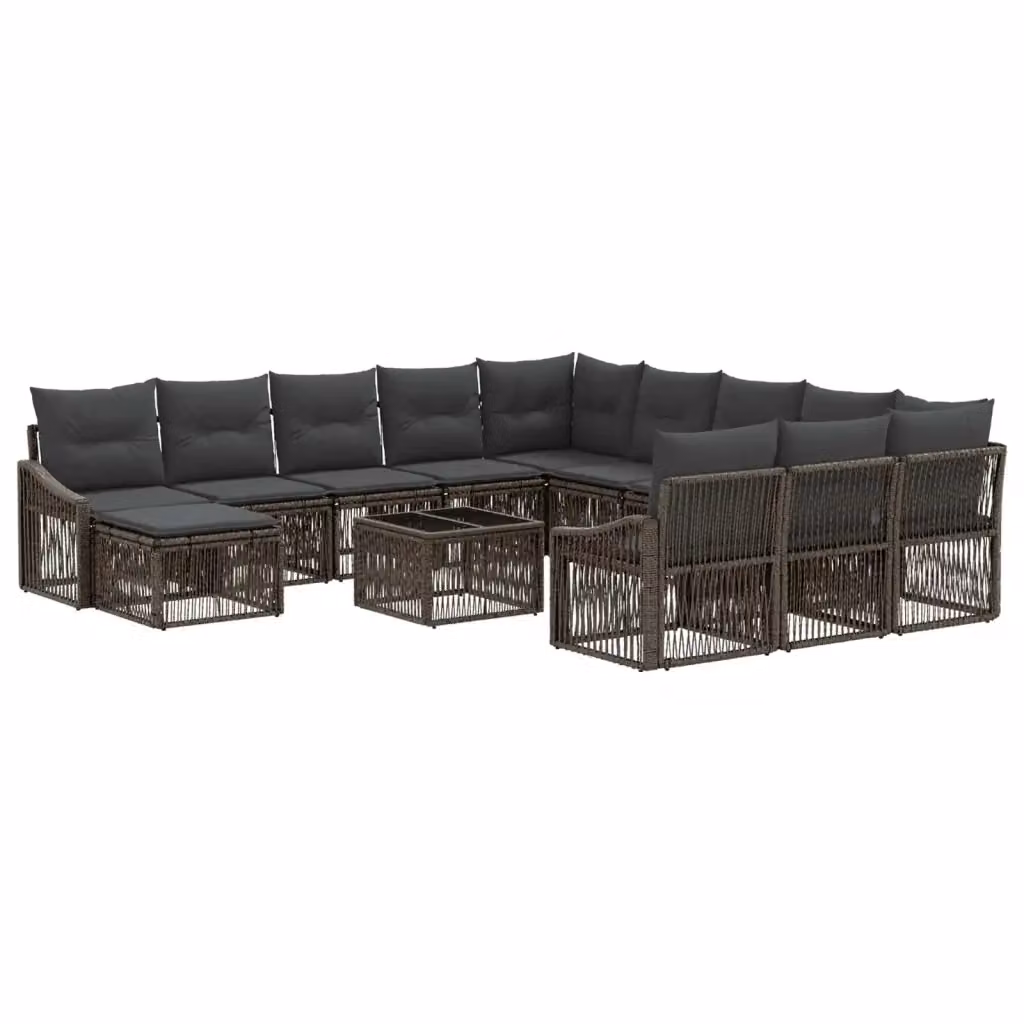 Set Divano da Giardino vidaXL 13 Pezzi Grigio con Cuscini e Tavolino in Polyrattan e Metallo – 2