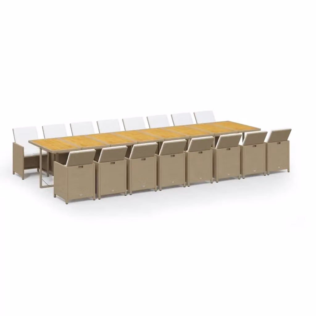 Set da pranzo da giardino vidaXL in legno di acacia e polyrattan con cuscini beige e bianchi – 2