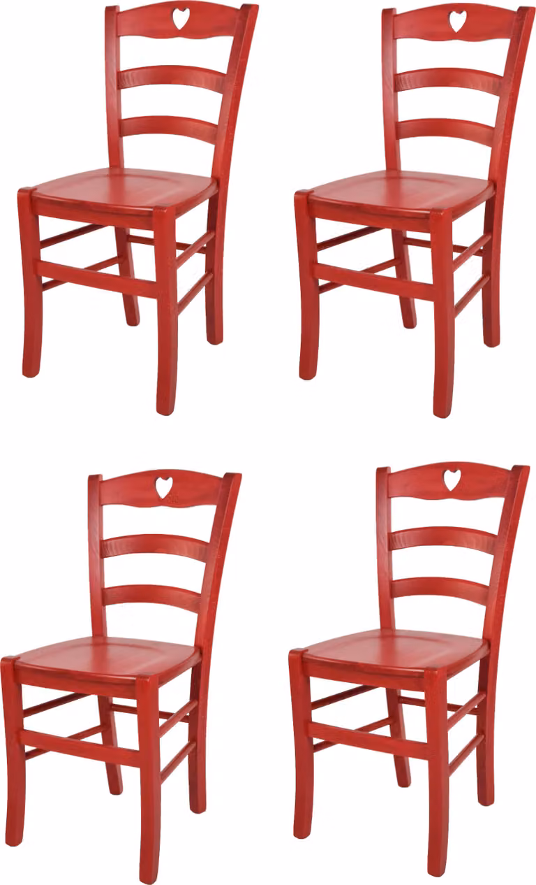 t m c s Tommychairs - Set di 4 sedie CUORE per cucina e sala da pranzo, struttura robusta in legno di faggio, laccata in rosso anilina e seduta in legno