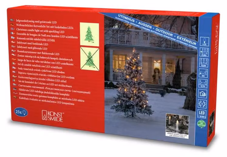 Catena luminosa a LED, 25 diodi color ambra, 4,5 V, grado di protezione IP44, lunghezza 5 metri