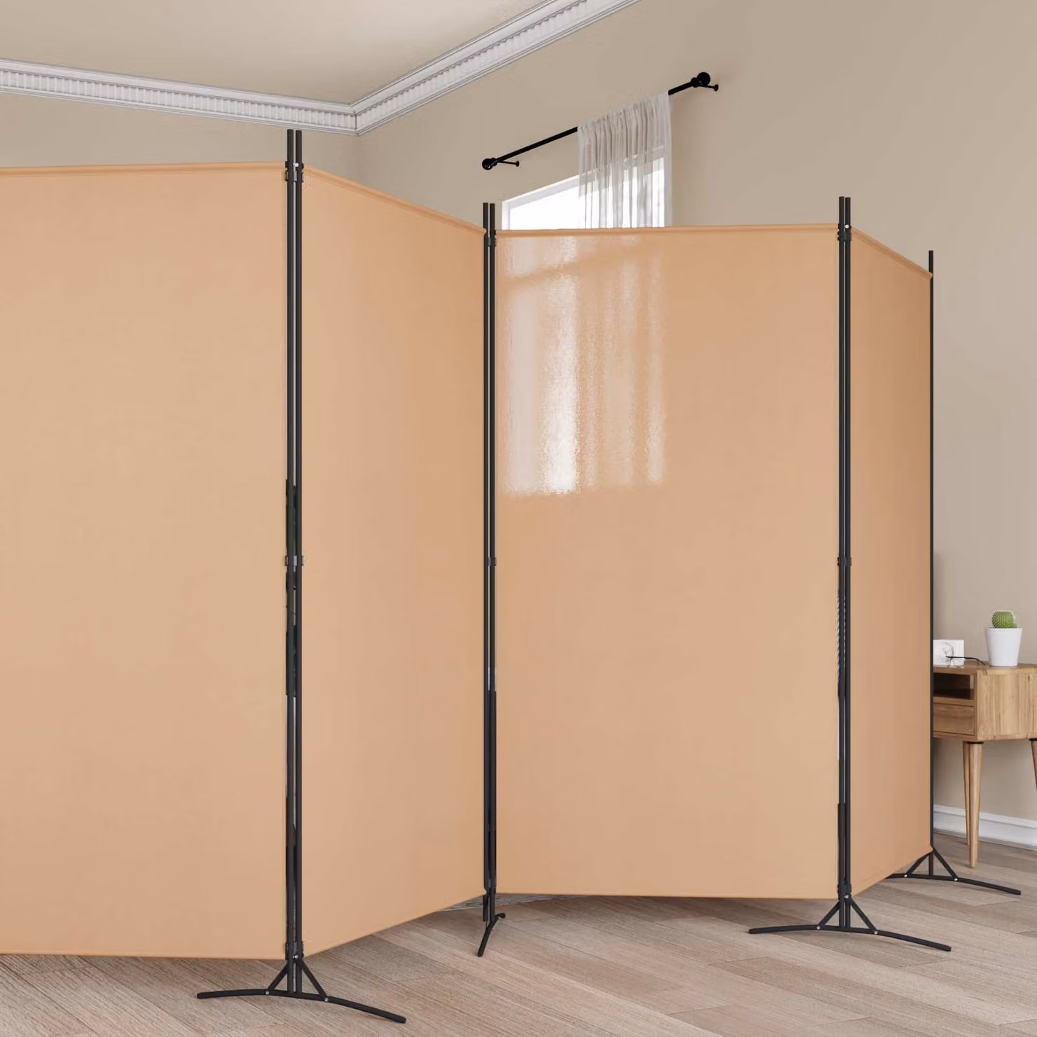 Divisore per stanza vidaXL a 6 pannelli beige in tessuto, L: 520 cm, H: 180 cm
