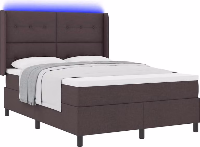 Letto a Sorgente LED Marrone Scuro 140 x 190 cm Tessuto
