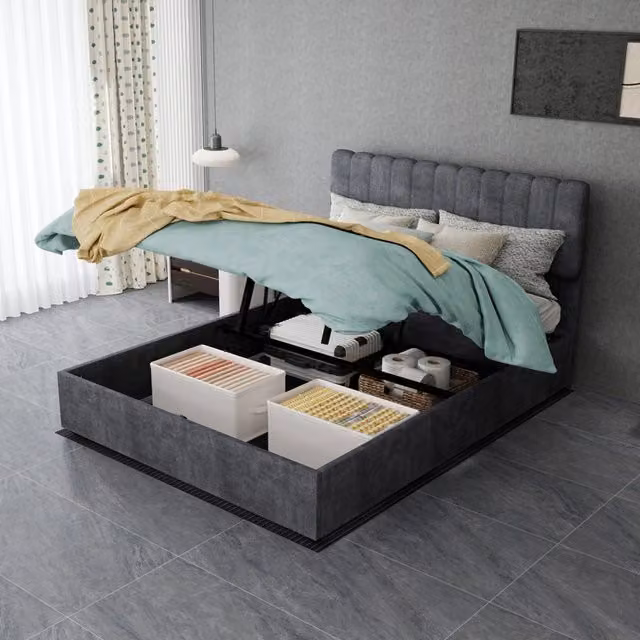 letto imbottito tessuto metallo grigio 140 x 200 cm