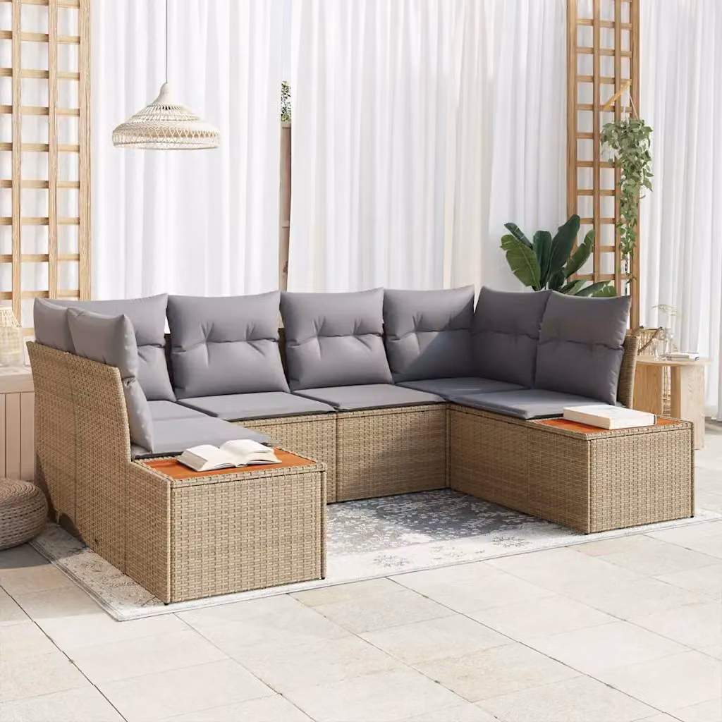 Set Divano da Giardino a L vidaXL 6 pz Beige con Cuscini e Struttura in Metallo – 1