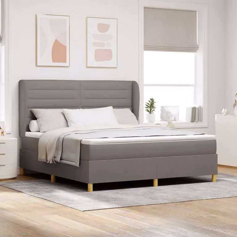 Letto a molle ibrido con testiera Talpa vidaXL in tessuto beige o grigio L: 180 cm, P: 200 cm, H: 203 cm