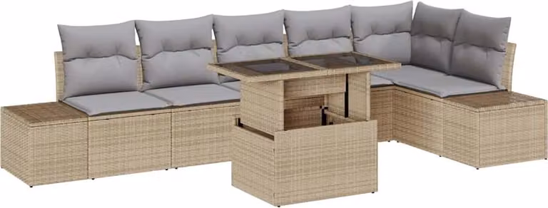 Set Divano da Giardino 7 pcs Beige Poly Rattan