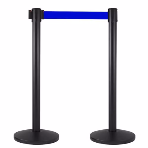 2 Colonnine Tendinastro 3 metri in Metallo Nero Opaco Ø36x101 cm Nastro Blu