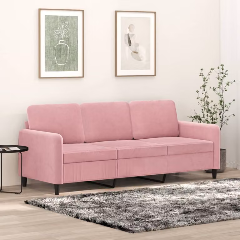 Divano Maison Exclusive, tre posti, rosa, 180 cm, in velluto