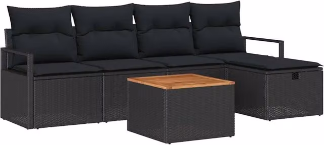 Set Divano da Giardino vidaXL a Forma di L in Rattan Nero con Cuscini e Tavolino da 6 Pezzi – 2