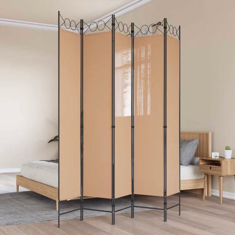 Paravento a 5 Pannelli vidaXL Beige in Tessuto, L 200 cm x H 220 cm