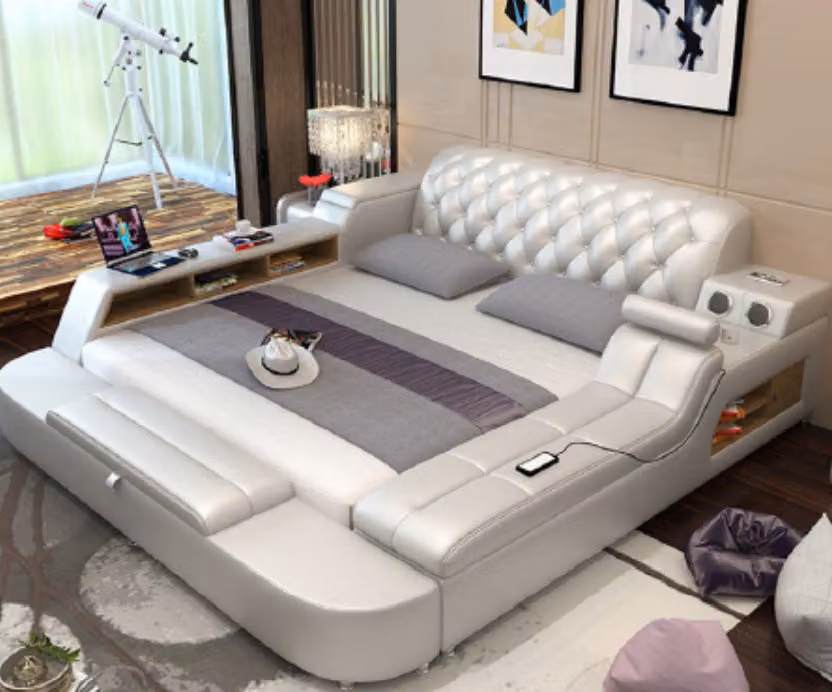 Design Bett Big Betten Leder Hotel Polster 180x200 Multifunktion Regal USB Liege