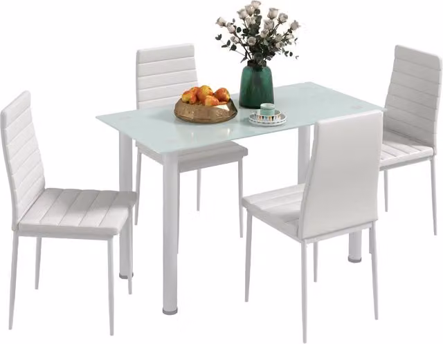 Set tavolo da pranzo con 4 sedie ¨C Xylo ¨C Piano vetro temperato bianco design moderno