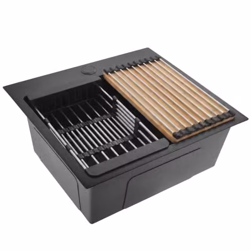 Rea - Lavello in acciaio Leo 50 nero con set di accessori beige, 50 x 45 x 18,5 cm