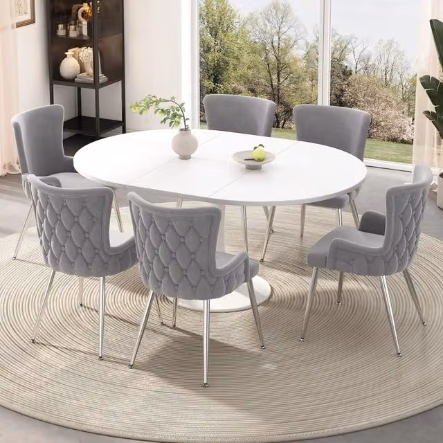 Sedie da sala da pranzo 6 pezzi con gambe in metallo e design moderno per soggiorno e relax in velluto grigio argento