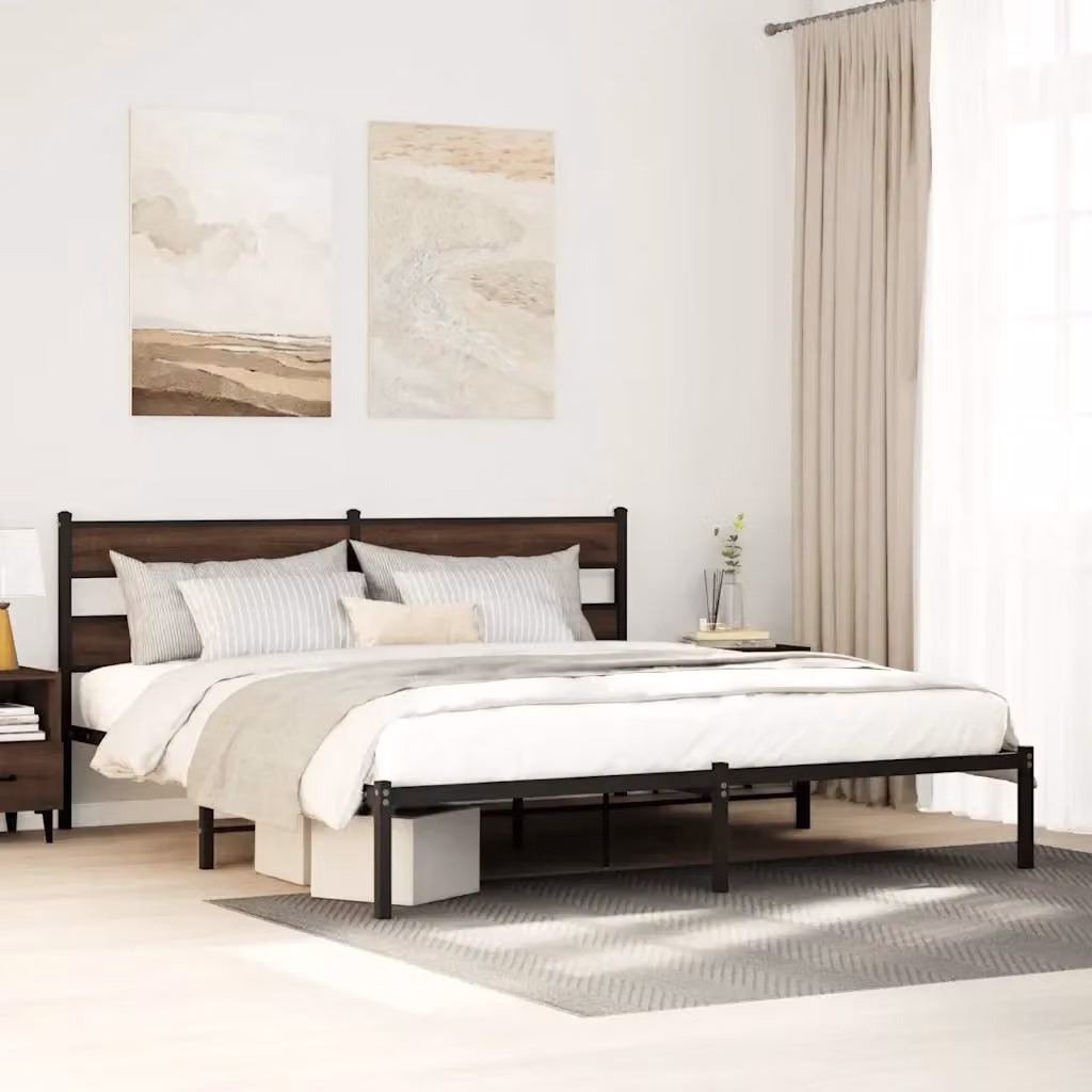 Letto matrimoniale con testiera in rovere marrone e struttura in metallo L/P/H: 190 x 200 x 91.5 cm – 2