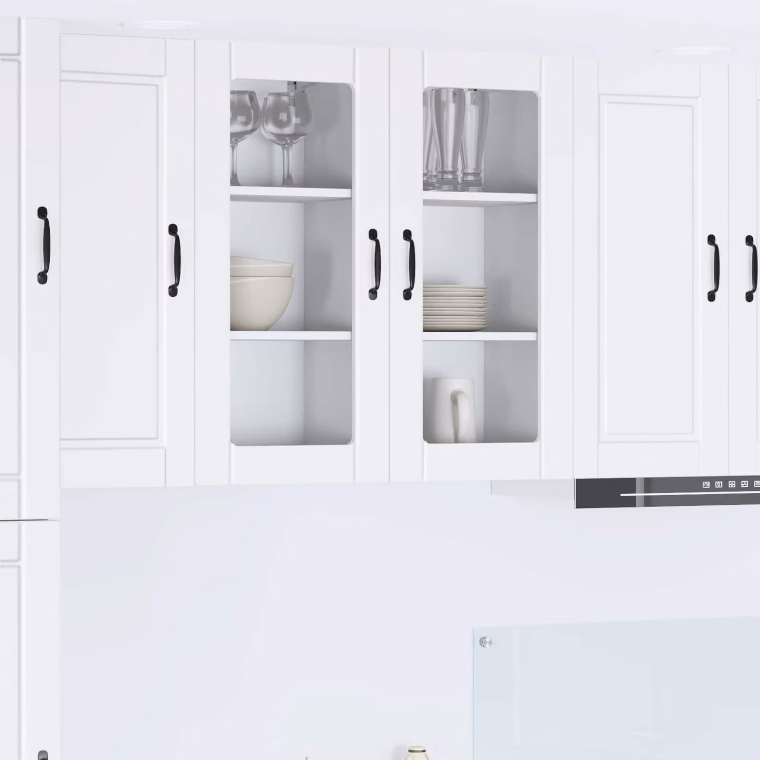 Set di 2 mobili da parete PORTO vidaXL bianchi con ante in vetro e ripiani interni per cucina