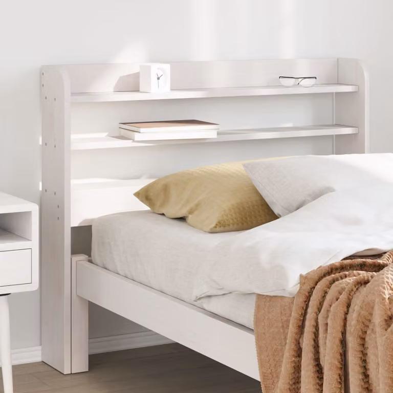 Testiera con ripiani integrati vidaXL in legno massello di pino bianco per letto 100x200 cm