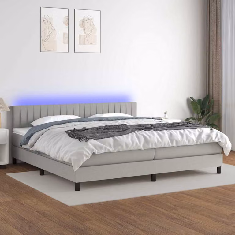 Letto Ibrido con Materasso e Illuminazione LED vidaXL in Tessuto Grigio e Bianco L/P: 200 x 200 cm