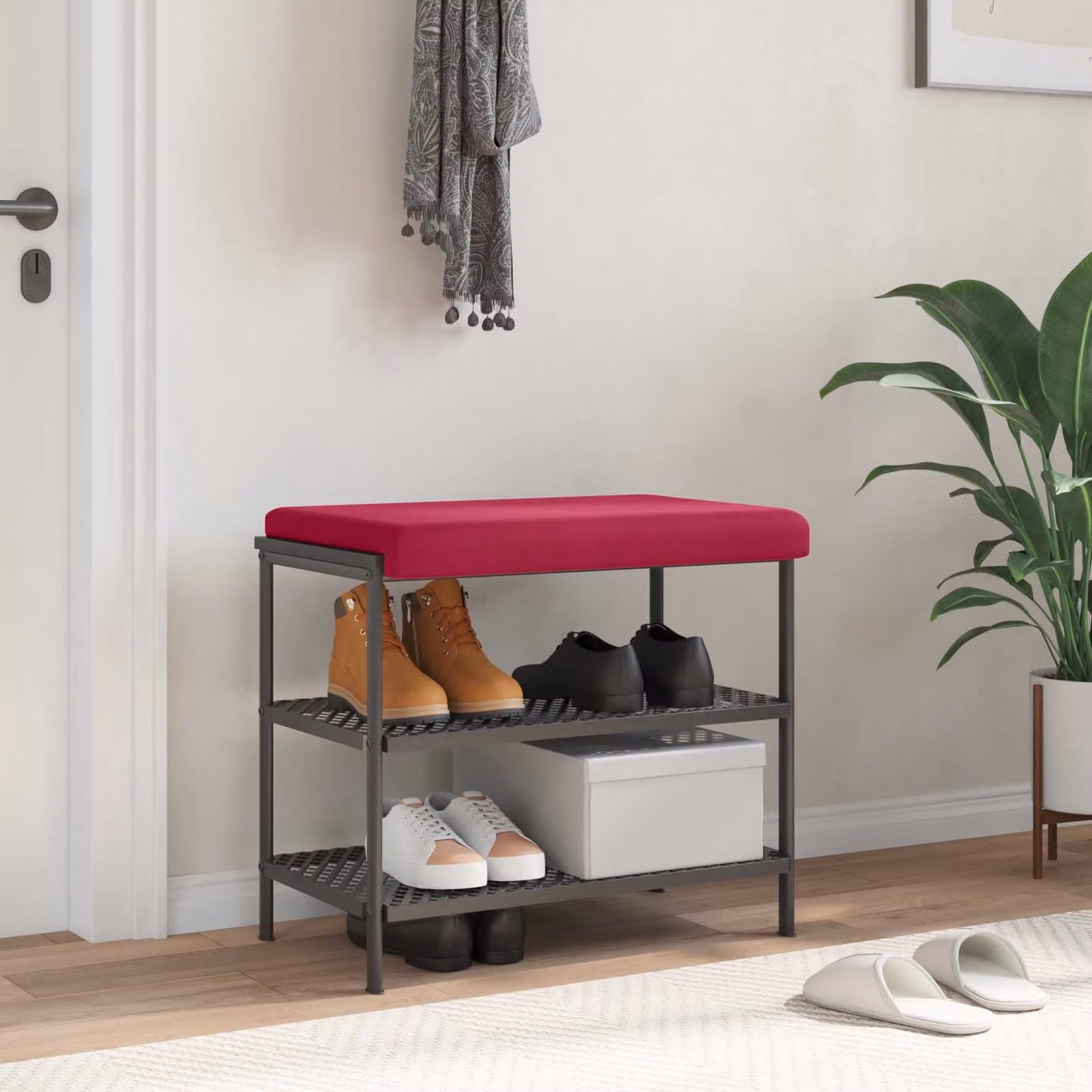 Cuscino per panchina vidaXL in velluto rosso, rettangolare e antiscivolo, L/P/H: 60 x 60 x 3,5 cm