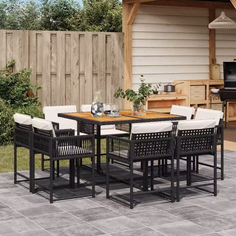 Maison Exclusive - Set da Pranzo da Giardino 9 pz con Cuscini Nero in Polyrattan