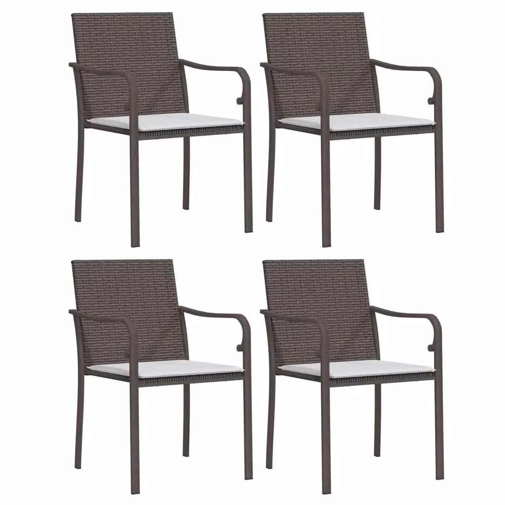 Set di 4 sedie da giardino con cuscini vidaXL in polyrattan marrone e bianco con braccioli L/P/H: 56 x 59 x 84 cm – 2