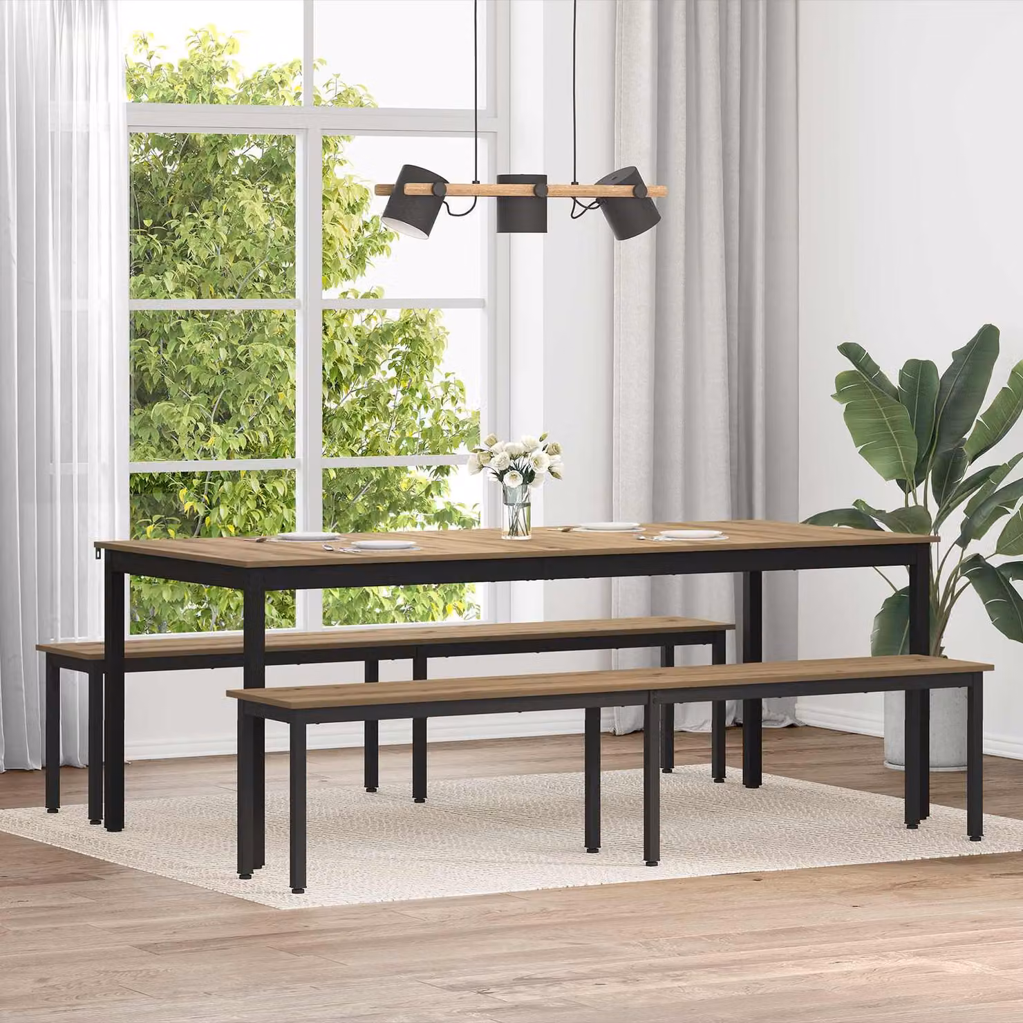 Panchina in legno e metallo vidaXL stile minimalista colore rovere, L 200 x P 35 x H 45 cm