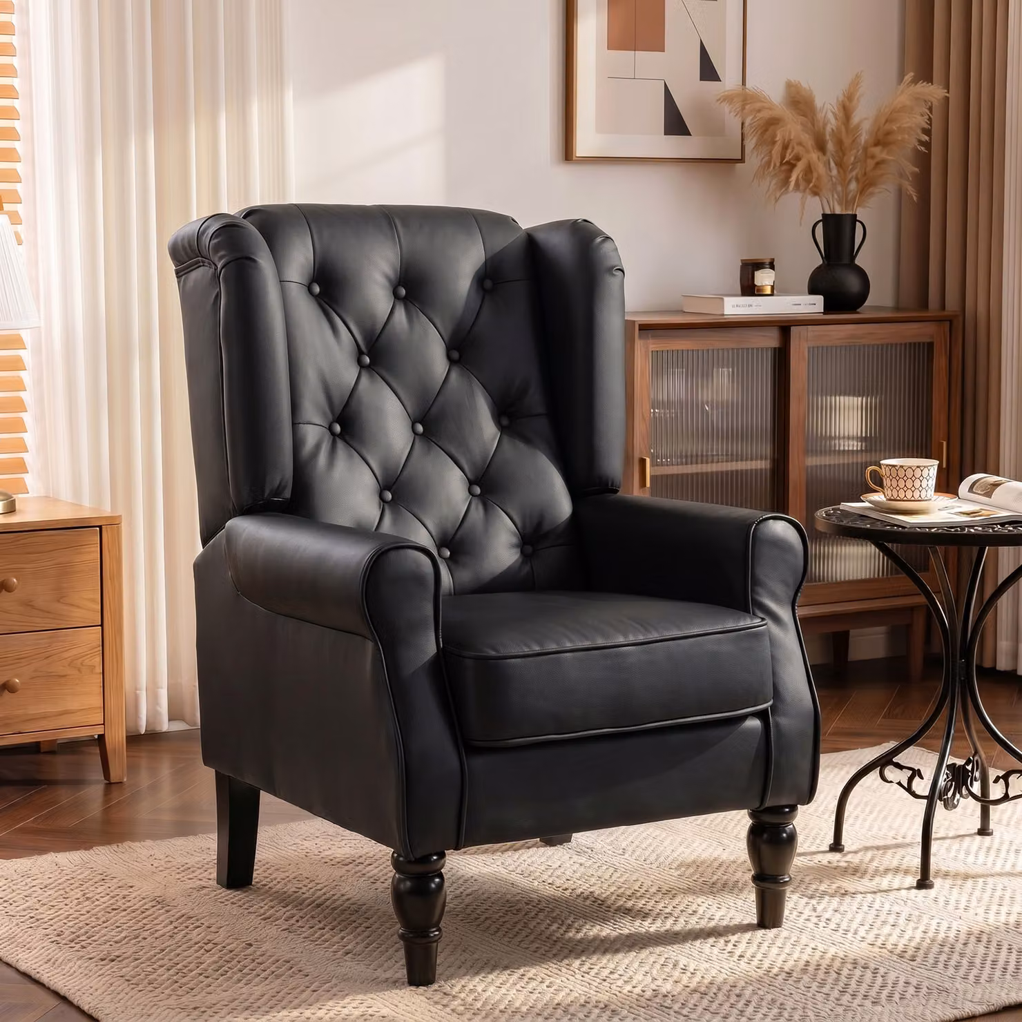 Poltrona Lounge HOMCOM in Pelle PU con Braccioli e Gambe in Legno di Eucalipto, Nero – 2