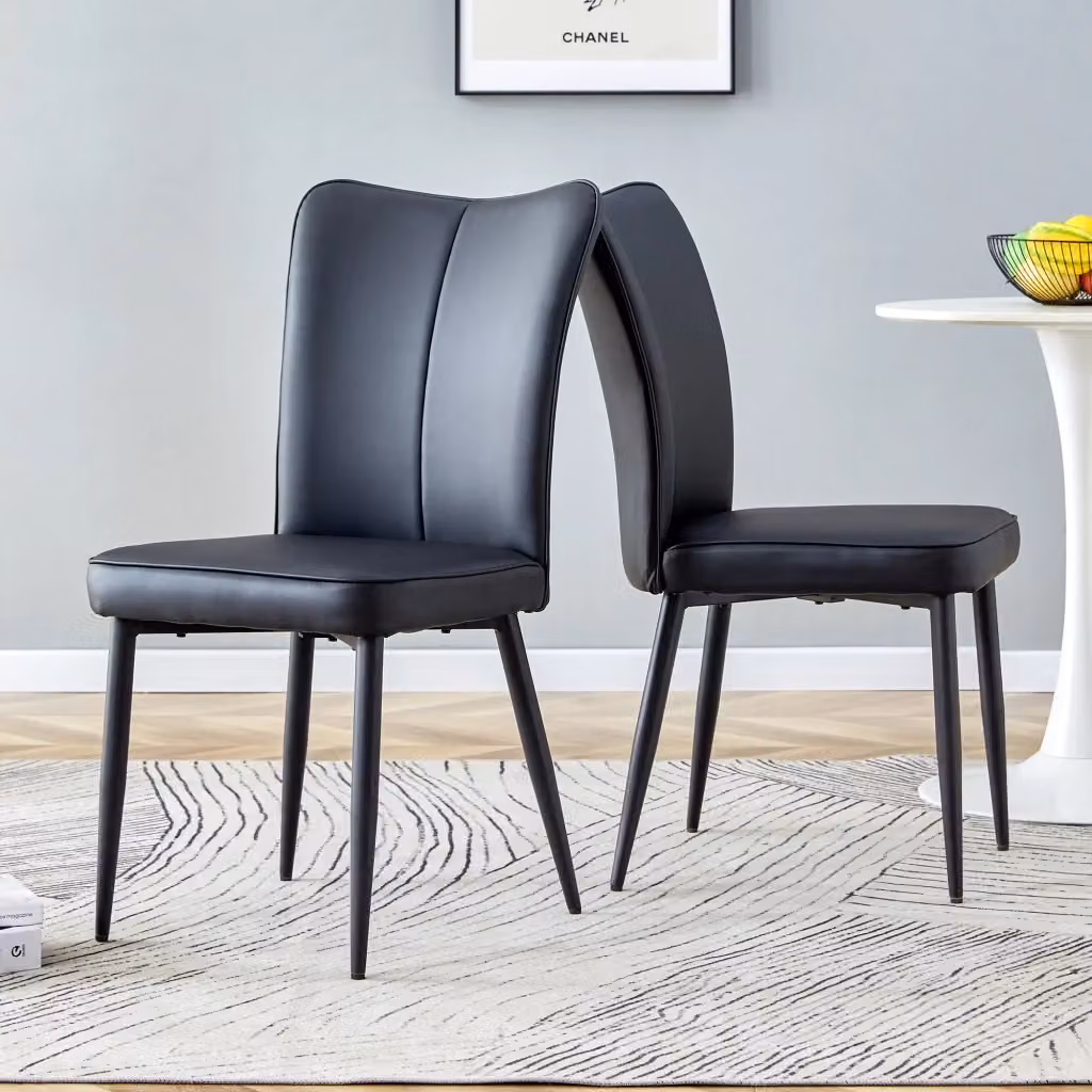 Set di 2 sedie da pranzo Chicfurn in similpelle nera con schienale ergonomico e piedini regolabili antiscivolo – 2