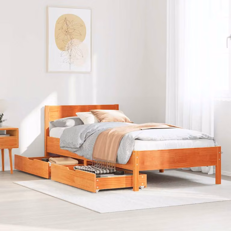 Letto in legno di pino rustico vidaXL marrone cera con cassetti L/P/H: 100 x 200 cm