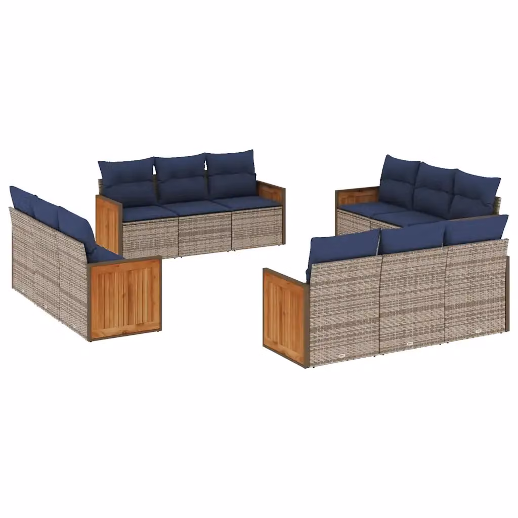 Set di Divani da Giardino a Forma di U vidaXL in Polyrattan con Cuscini Blu e Grigio – 2