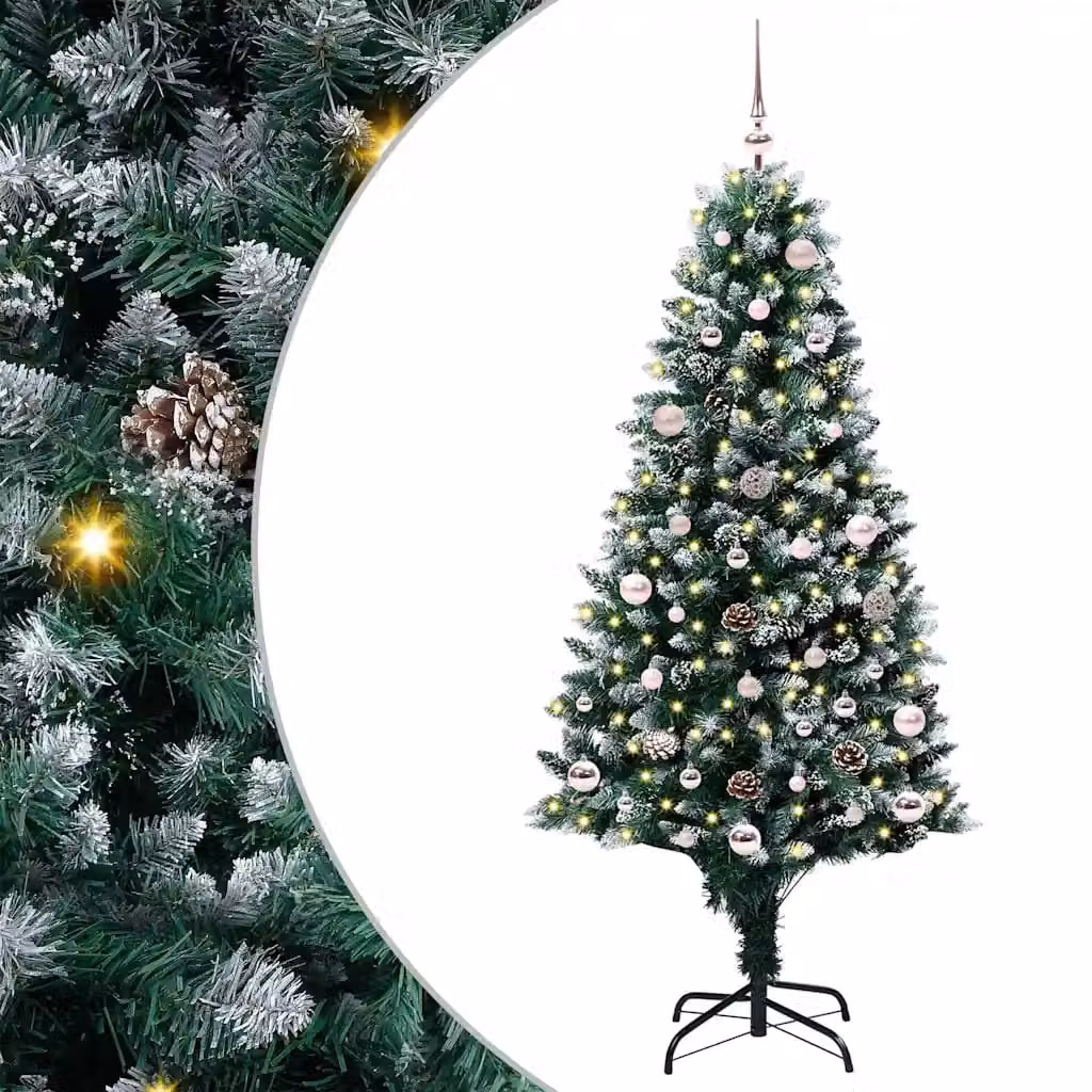 Albero di Natale artificiale verde vidaXL con 150 LED luce bianca calda e struttura in metallo, PVC e plastica, Altezza: 150 cm