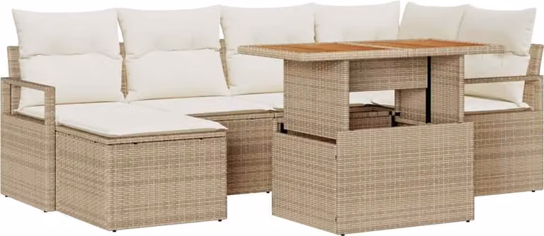 Set Divano da Giardino 7 pcs Beige Poly Rattan