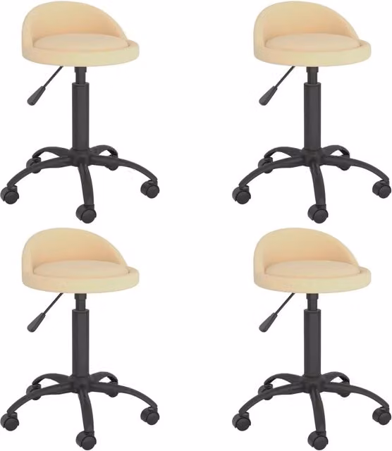 Set di 4 sedie da pranzo girevoli VIDAXL in velluto beige con struttura in metallo e ruote, altezza regolabile, L: 62 cm, P: 38 cm, H: 59 cm