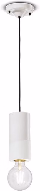 Sospensione Media Vintage Decò Pi Ceramica Bianco Grezzo 1 Luce E27