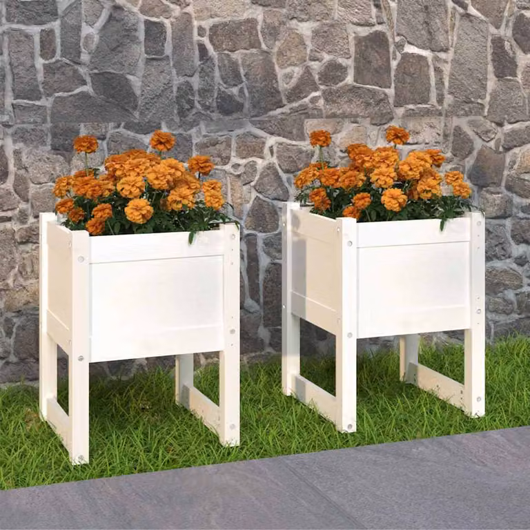 Set di 2 fioriere bianche vidaXL in legno di pino, L/P/H: 40 x 40 x 52,5 cm