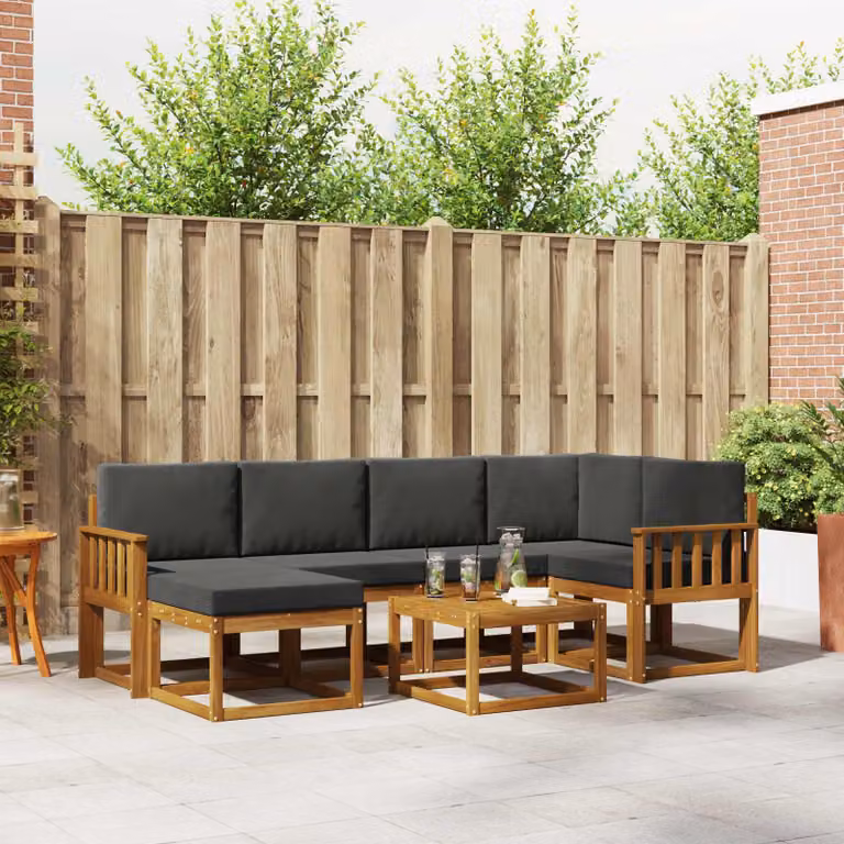 Set di divani da esterno vidaXL 7 pz in legno di acacia con cuscini, colore antracite e beige