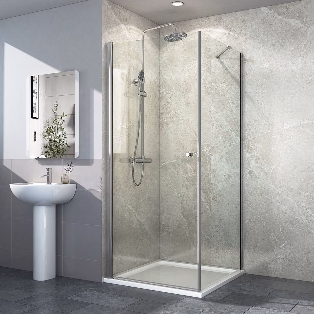 Cabina doccia EMKE 90 x 90 x 185 cm Porta per nicchia Porta a battente Rivestimento Nano Parete doccia Porta a battente Porta doccia Parete laterale Ingresso angolare