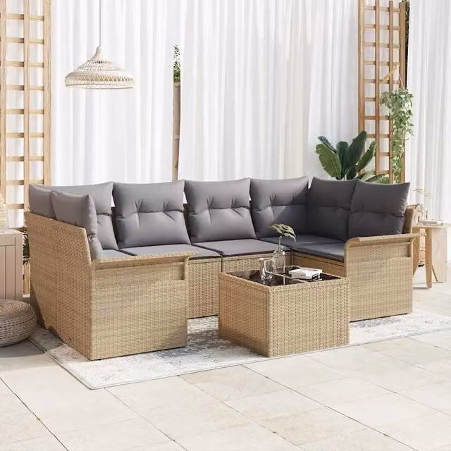 Set Divano da Giardino 7 pz Beige polyrattan 3345260