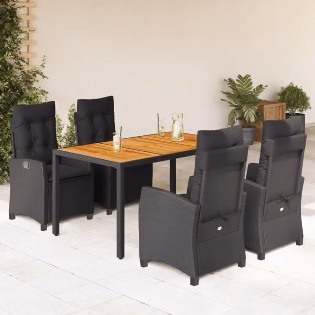 Set da pranzo da giardino moderno vidaXL in legno di acacia e polyrattan nero con 5 pezzi – 1