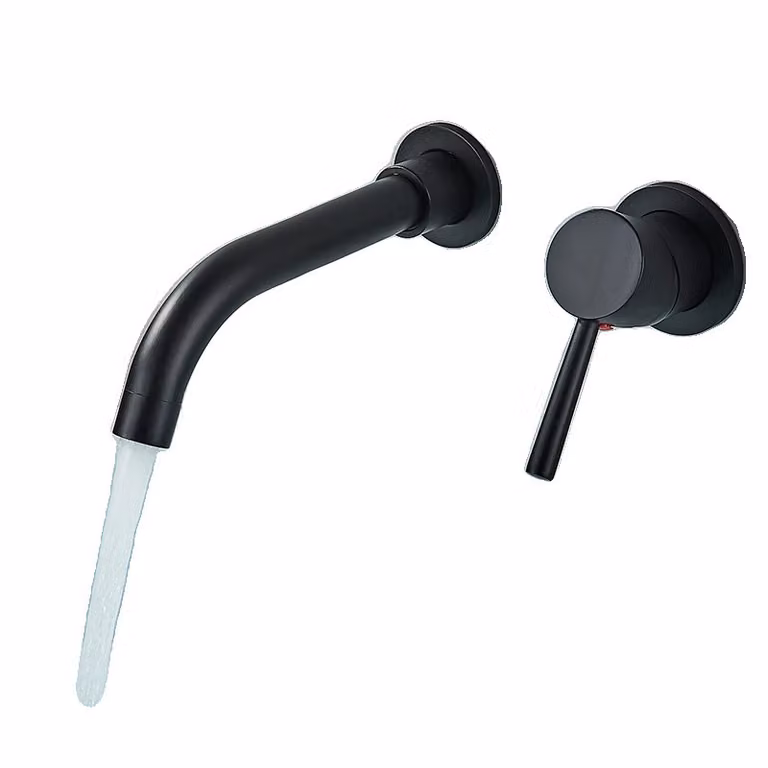 Rubinetto per lavabo, a parete, design contemporaneo, nero opaco