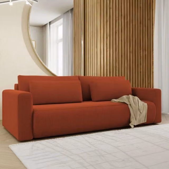 Erbezzo Divano Letto 2 Posti con Contenitore in Tessuto Rosso L: 240 cm, P: 105 cm
