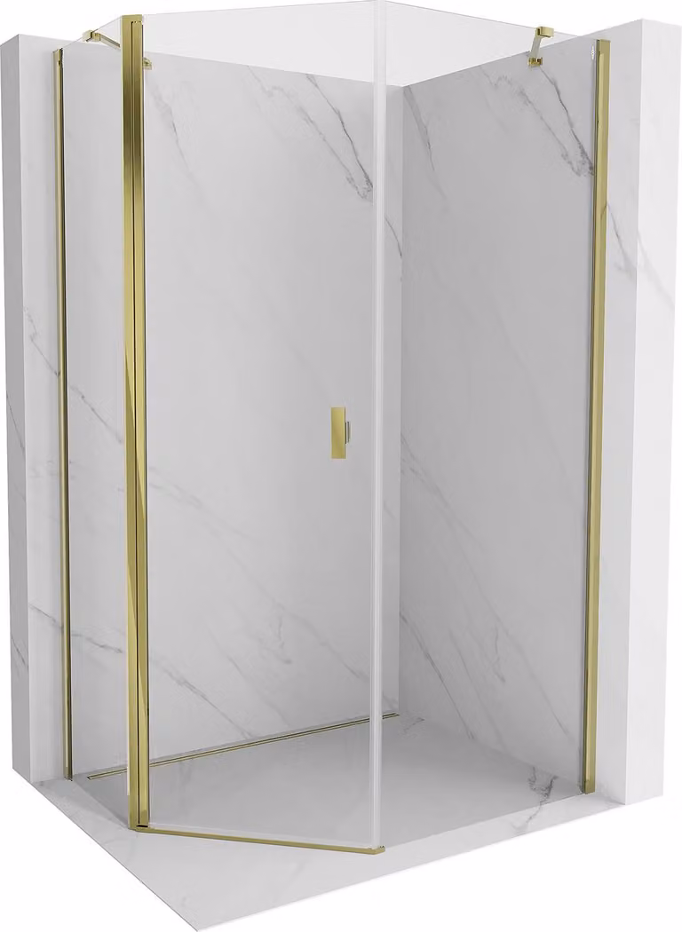 Mexen Mist cabina doccia pentagonale asimmetrica battente 80 x 100 cm, trasparente, oro - 8A8-080-100-50-00