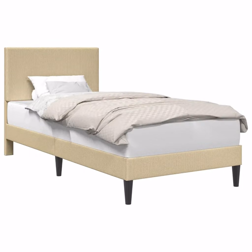 Struttura letto imbottita con giroletto in tessuto verde, grigio e beige L/P/H: 202 x 90 x 94 cm – 2