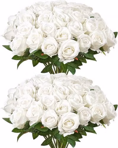 VEVOR Set di 60 Rose Finte in Schiuma Bianche per Decorazioni Matrimonio e Centrotavola Fai da Te