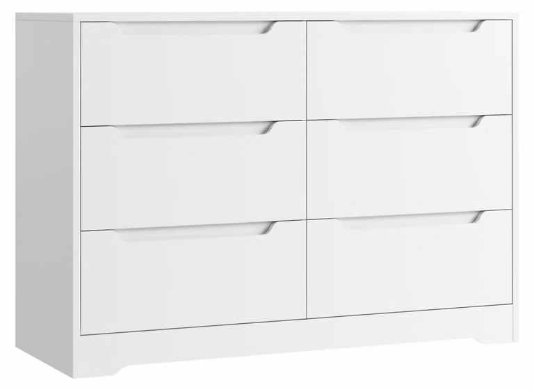 Comodino con 6 cassetti, mobile contenitore con cassetti in legno, bianco, 108 x 82,5 x 39 cm